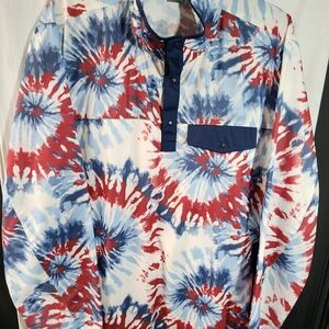 Eddie Bauer Red and Blue Tie-Dye Casual Shirt